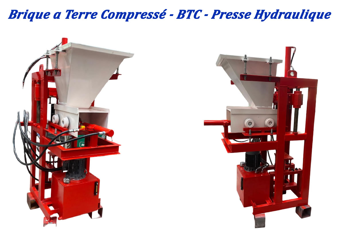 Brique a Terre Compressé - BTC - Presse Manuelle, Presse Hydraulique, Semi-Automatique, Automatique.